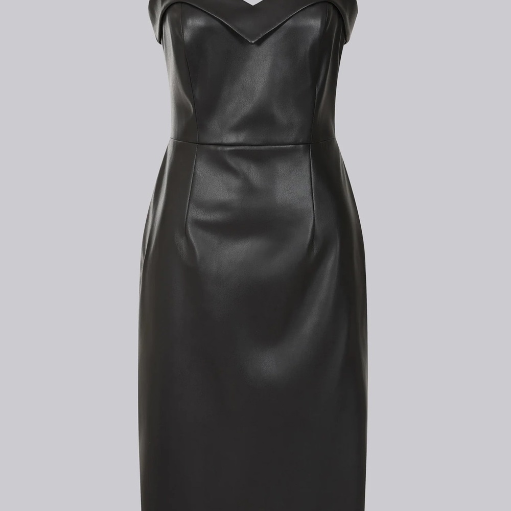 Collectif Kiana Black Faux Leather Midi Dress UK20/US16 - Picture 2 of 4